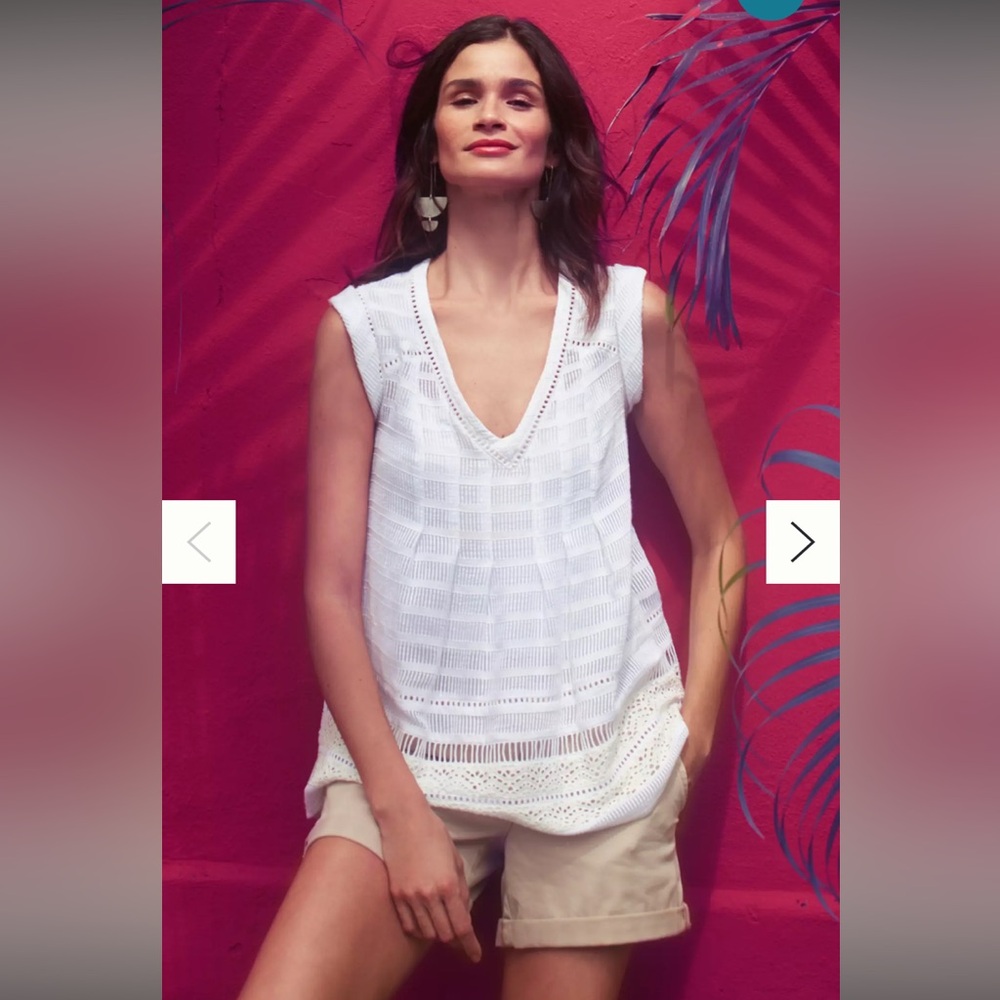 New Anthropologie Maeve Ladder Lace White Summer Embroidered Top Shirt Crochet 8